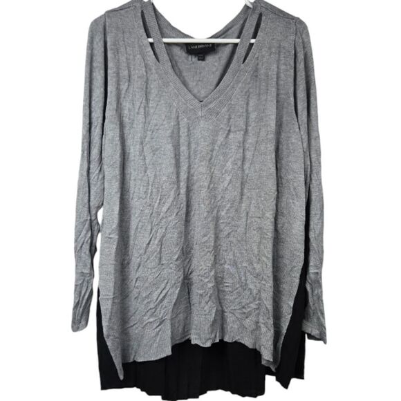 Lane Bryant Pleated Chiffon Back Gray Sweater Pullover Cut Out V-Neck Plus Size - Picture 12 of 13